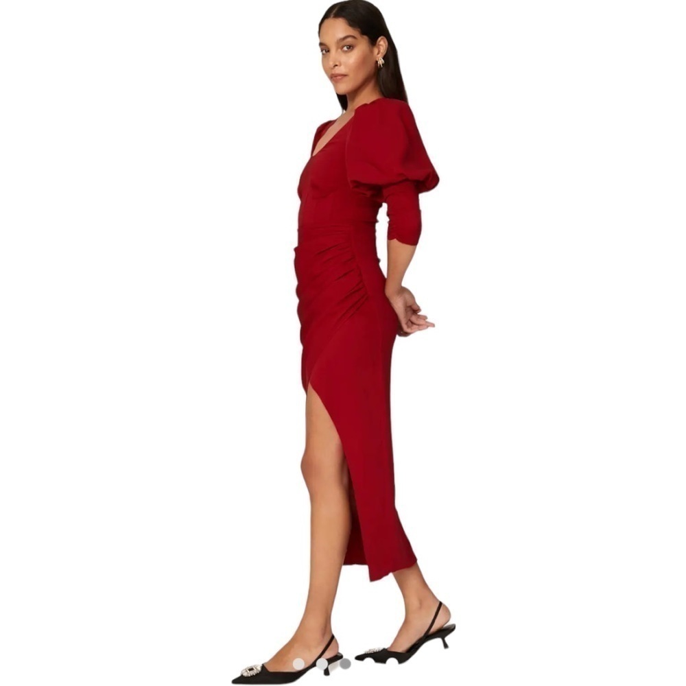 Self-Portrait Red Ruched Midi Dress - Picture 5 of 9